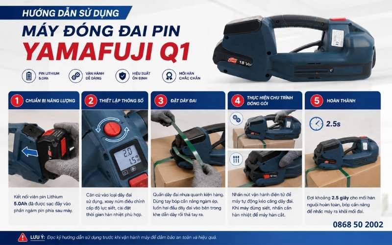 Hướng dẫn sử dụng máy đóng đai pin Yamafuji Q1  